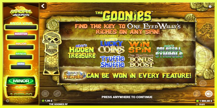 चित्र 1 गेमिंग मशीन The Goonies Deluxe Rapid Fire Jackpots