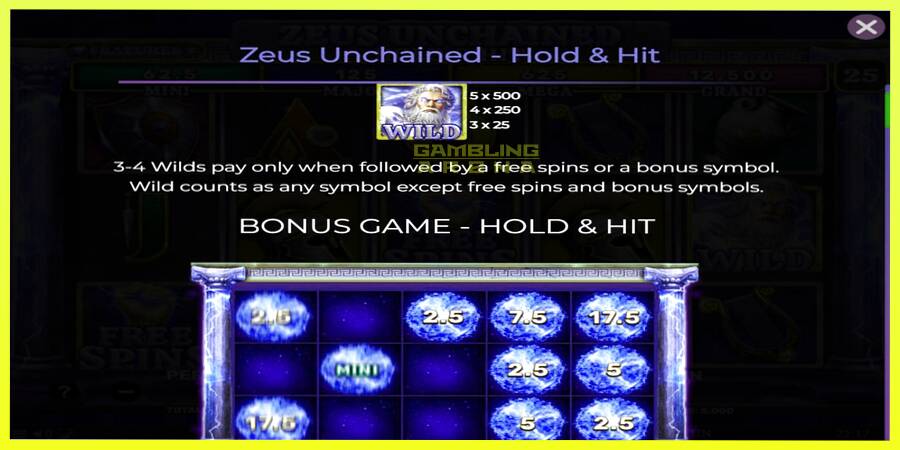 चित्र 4 गेमिंग मशीन Zeus Unchained - Hold & Hit